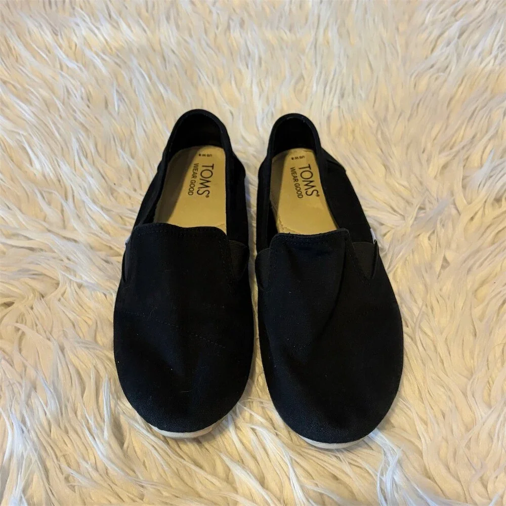 TOMS Alpargata Classic Womens Flats Black Slip-On Espadrilles Size 8